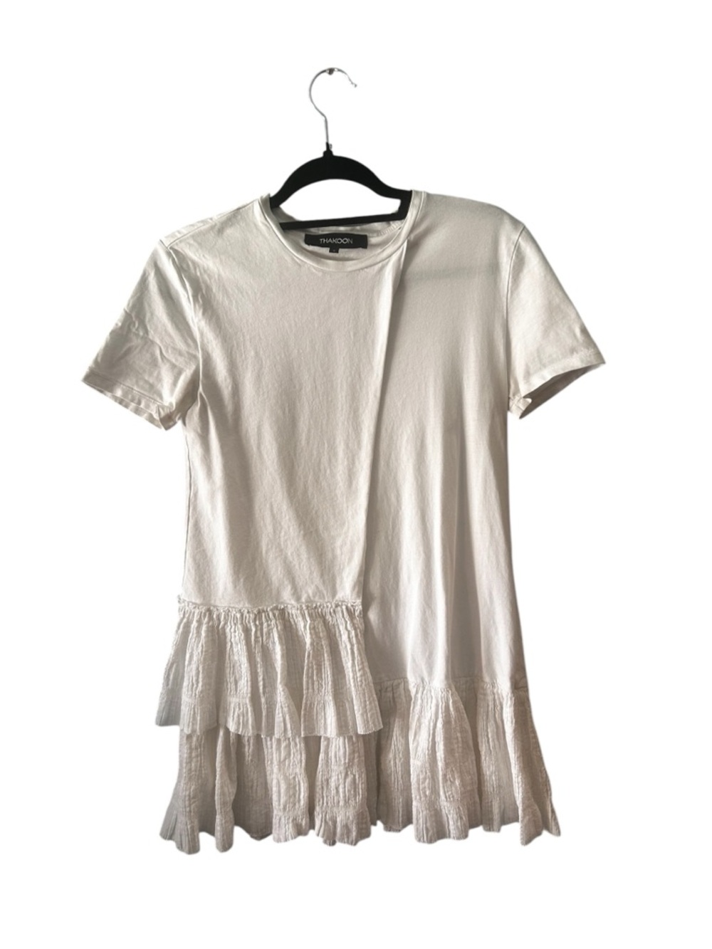 Thakoon White Ruffled Hem Short Sleeve mini dress or top 100% cotton small